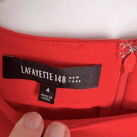 Lafayette 148 New York Red Orange Cape Sleeve Ruched Side Sheath Dress Size 4 - Picture 7 of 9